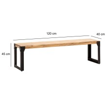 Sitzbank >WL7.050< in Akazie / Schwarz, Massivholz & Metall - 120x45x40 (BxHxT)