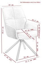 Esszimmerstuhl >FARO I S< (2er-Set) drehbar, Leder Grau - 62x90x67 (BxHxT)