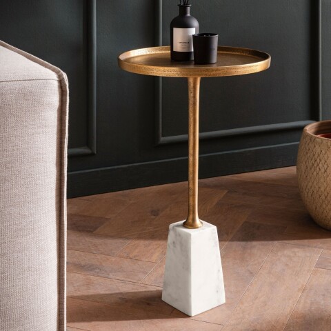 Beistelltisch >WL7.207< in Gold, Marmor / Aluminium - 58x34cm (HxT)