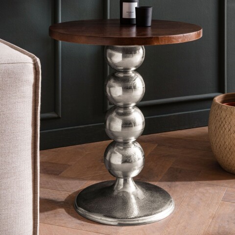 Beistelltisch >WL7.210< in Mango, Massivholz & Aluminium - 62x50cm (HxT)
