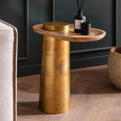 Beistelltisch >WL7.215< in Mango / Gold - 50x52x30 (BxHxT)
