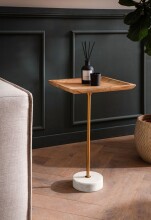 Beistelltisch >WL7.218< in Mango, Massivholz & Marmor - 35x55x35cm (BxHxT)