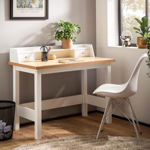 Schreibtisch >WL7.221< in Weiß & Eichefarben, Holzwerkstoff - 106x90x53 (BxHxT)
