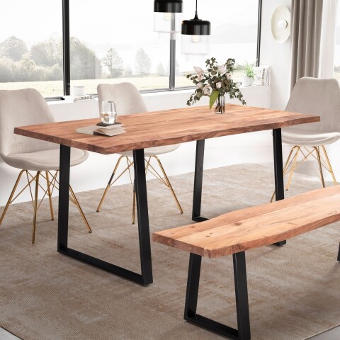Esstisch >WL7.241< in Akazie, Massivholz & Metall - 120x60x76cm (LxBxH)