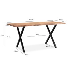 Esstisch >WL7.251< in Akazie, Massivholz & Metall - 120x60x76cm (LxBxH)