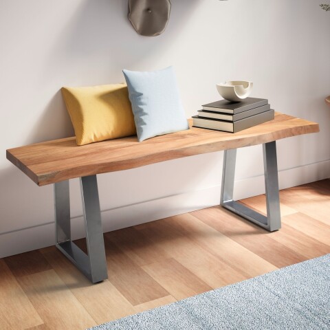 Sitzbank >WL7.286< in Akazie / Silber, Massivholz & Metall - 120x46x40cm (BxHxT)