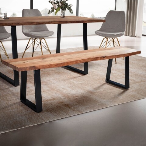 Sitzbank >WL7.289< in Akazie / Schwarz, Massivholz & Metall - 120x46x40 (BxHxT)