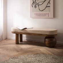 Sitzbank >WL7.315< in Mango / Beige, Stoff & Massivholz - 140x48x42cm (BxHxT)