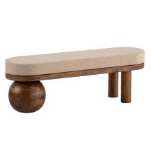 Sitzbank >WL7.315< in Mango / Beige, Stoff & Massivholz - 140x48x42cm (BxHxT)