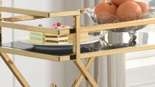 Servierwagen >WL7.335< in Gold, Metall & Schwarzglas - 65x80x40cm (BxHxT)