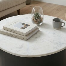 Couchtisch >WL7.376< in Weiß / Schwarz, Marmor & Aluminium - 63x63x30cm (LxBxH)