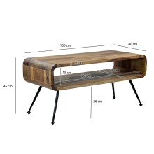 Couchtisch >WL7.415< in Sheesham / schwarz - 100x40x45 (LxBxH)