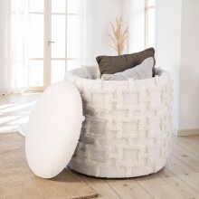Pouf >WL7.418< mit Stauraum, in Creme, Stoff - 45x40cm (HxD)
