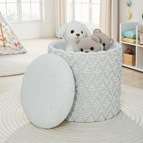 Pouf >WL7.420< mit Stauraum, in Weiß, Stoff - 45x40cm (HxD)