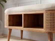 Schuhbank >WL7.439< in Akazie & Wiener Geflecht, Massivholz - 90x45x45cm (BxHxT)