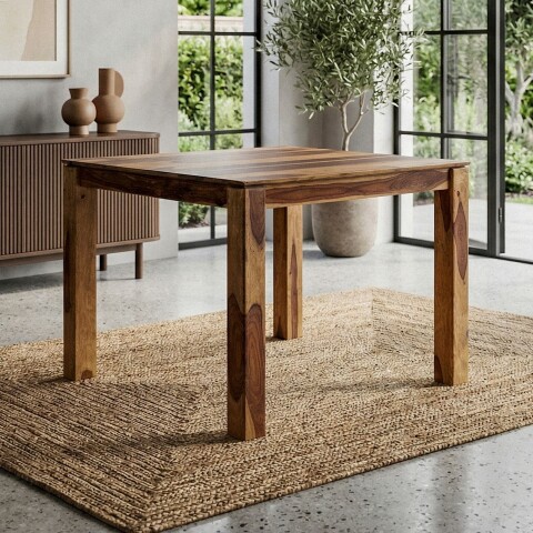 Esstisch >WL7.490< in Sheesham Braun, Massivholz - 80x75x80cm (BxHxT)