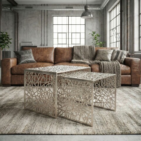 Satztisch >WL7.504< (2-teilig) in Silber, Aluminium - 50x40x40cm (LxBxH)