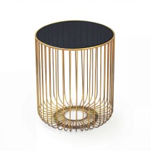 Beistelltisch >WL7.508< in Gold, Schwarzglas & Metall - 47x40cm (HxD)