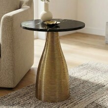 Beistelltisch >WL7.514< in Schwarz / Gold, Marmor & Metall - 48x40cm (HxD)