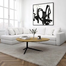 Couchtisch >WL7.530< in Akazie / Schwarz, Massivholz & Metall - 87x50x36 (LxBxH)