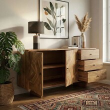 Sideboard >WL7.597< in Akazie, Massivholz - 150x75x45cm (BxHxT)
