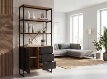 Bücherregal >WL7.640< in Eiche Dekor & Schwarz - 80x180x40 (BxHxT)