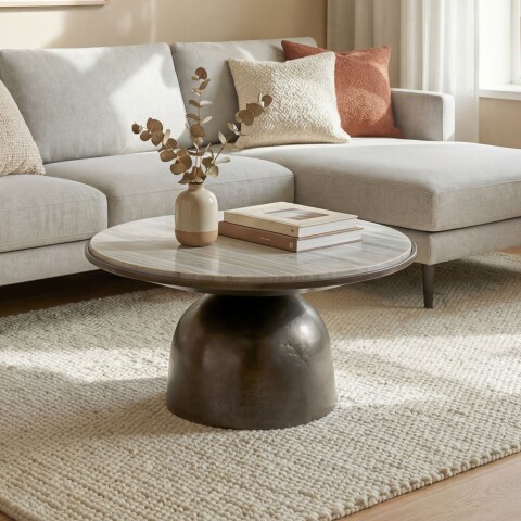 Couchtisch >WL7.655< in Schwarz, Morchana-Marmor & Aluminium - 34x60cm (HxD)