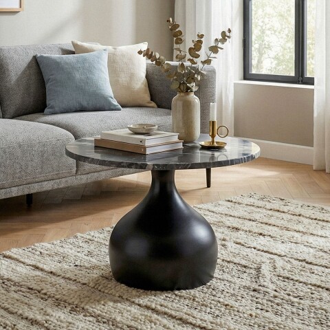 Couchtisch >WL7.660< in Schwarz, Marmor & Aluminium - 41x60cm (HxD)