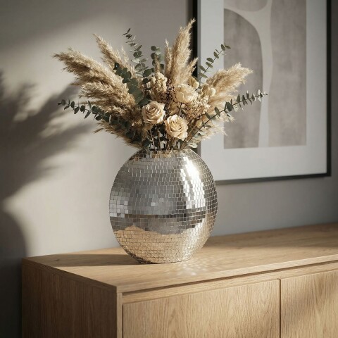 Dekovase >WL7.697< in Silber, Metall - 40x10x35cm (LxBxH)
