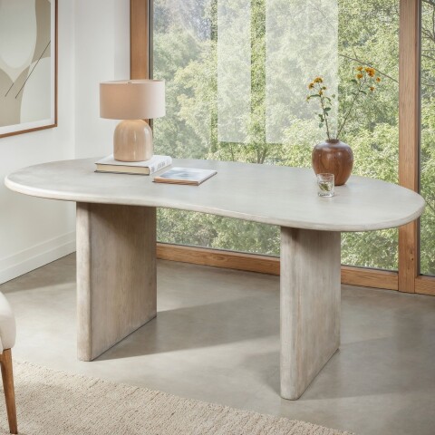 Schreibtisch >WL7.785< in Mango Weiß, Massivholz - 180x90x75cm (LxBxH)