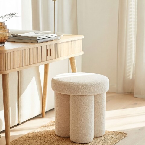 Sitzhocker >WL7.789< in creme, Bezug: Teddystoff - 45x40cm (HxD)