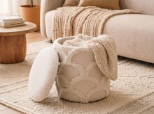 Pouf >WL7.791< in creme, Bezug: Teddystoff - 45x40cm (HxD)