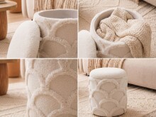 Pouf >WL7.791< in creme, Bezug: Teddystoff - 45x40cm (HxD)