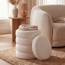 Pouf >WL7.795< in creme, Bezug: Teddystoff -...