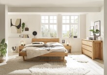 Massivholzbett >BE-0880< Kiefer eichefarbig honig gebeizt & geölt - 202x85x216 (BxHxT)