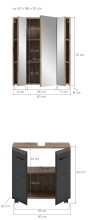 Badezimmer-Set >Ice< in Nox Oak Dekor / Schwarz - 60x185x30cm (BxHxT)