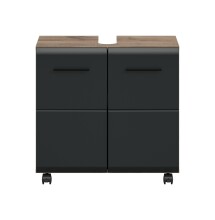 Waschbeckenunterschrank >Ice< in Nox Oak Dekor / Schwarz - 60x58x30cm (BxHxT)