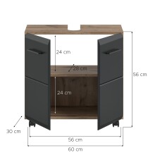 Waschbeckenunterschrank >Ice< in Nox Oak Dekor / Schwarz - 60x58x30cm (BxHxT)