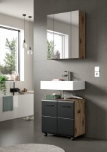 Waschbeckenunterschrank >Ice< in Nox Oak Dekor / Schwarz - 60x58x30cm (BxHxT)