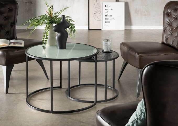 Satztisch >Santos< (2-teilig) in Schwarz / Weiß, Metall - 42x65cm (HxD)