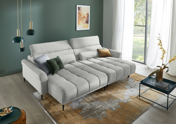 Big-Sofa >Wolve< 2x elektr. Verstellung, Aragon silbergrau  - 280x108x118cm (BxHxT)