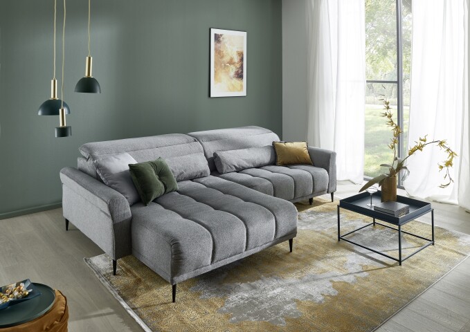 Ecksofa >Wolve< elektr. Sitzverstellung, Aragon mittelgrau - 277x108x179cm (BxHxT)