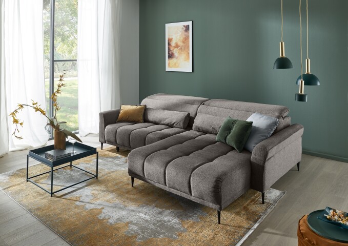 Ecksofa >Wolve< elektr. Sitzverstellung, Aragon dunkelgrau  - 277x108x179cm (BxHxT)