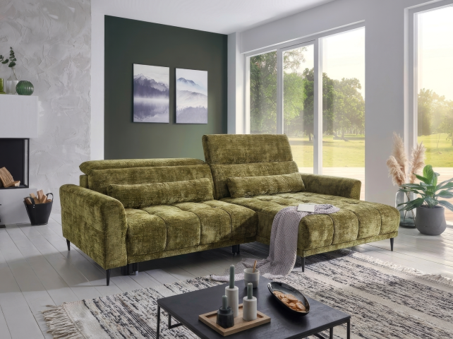 Ecksofa >Wolve< elektr. Sitzverstellung, Cremona 38 oliv - 277x108x179cm (BxHxT)