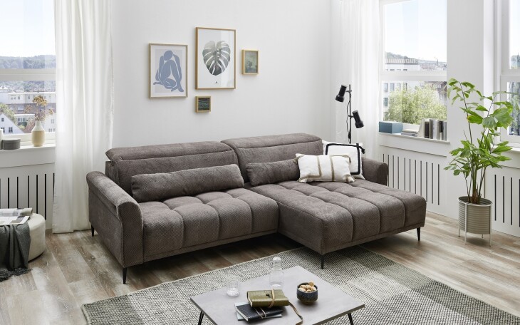 Ecksofa >Wolve< elektr. Sitzverstellung, Onega 03 braun - 277x108x179cm (BxHxT)