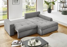 Polsterecke >Luno< Stauraum+Schlaffunktion, Cord hellgrau - 241x89x175cm (BxHxT)