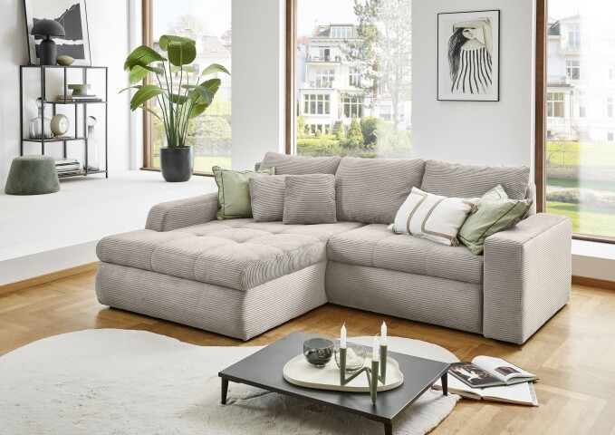 Polsterecke >Luno< Stauraum+Schlaffunktion, Cord creme - 241x89x175cm (BxHxT)