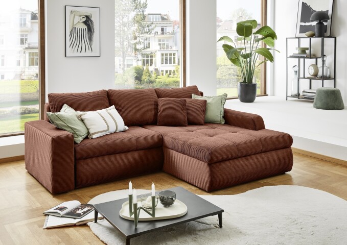 Polsterecke >Luno< Stauraum+Schlaffunktion, Cord rost - 241x89x175cm (BxHxT)