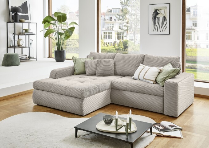 Polsterecke >Luno< elektr. Sitztiefenverstellung, Cord creme - 241x89x175cm (BxHxT)