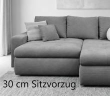 Polsterecke >Luno< elek. Sitztiefenverstellung, Feincord hellgrau - 241x89x175cm (BxHxT)